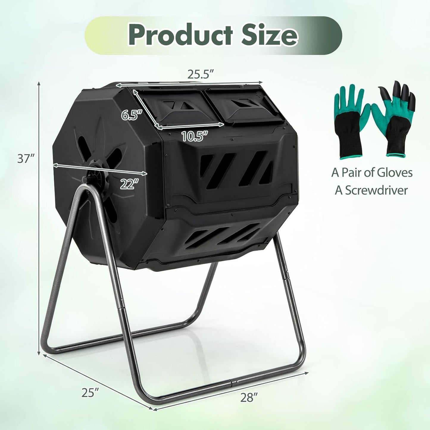 S AFSTAR Composter Tumbler Outdoor, 42-Gal Dual Chamber Tumbling Composter with 2 Sliding Doors, Metal Frame, BPA-Free Large Rotating Compost Bin Tumbler for Garden Yard Waste (Black)