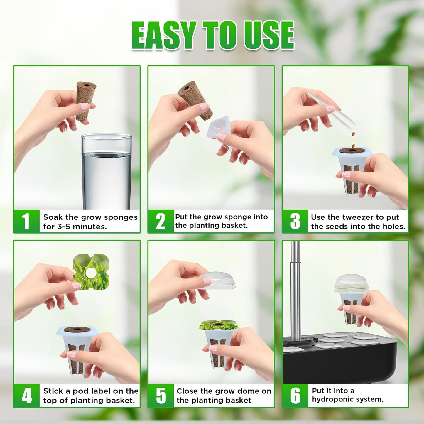 Grow Sponges Seed Starter Pods, Indoor Plants Hydroponics Supplies Compatible with QYO, LYKO,Idoo Hydroponics Growing System(Square)-50 Pack