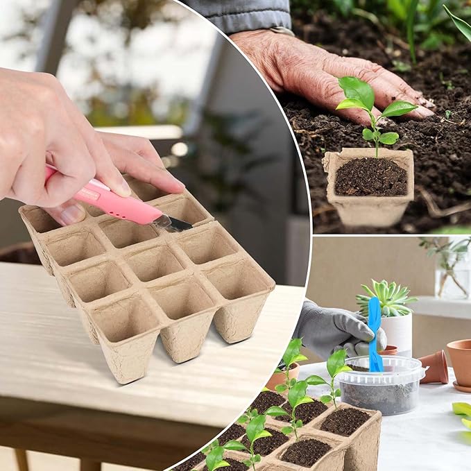 10 Packs Seedling Starter Trays, 120 Cells Biodegradable Seed Starter Plant Pots,Seed Germination Starter Tray Kit with 20 Labels, 2 Transplant Tools