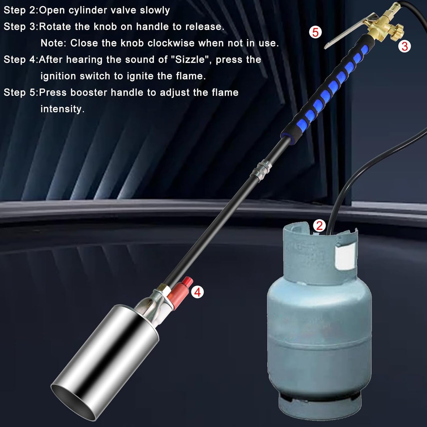 Propane Torch Weed Burner,Weed Torch for Outside with Self Ignition and Flame Control,High Output 2,400,000 BTU with 10FT Hose and Storage Bag,Flame Thrower for Weeding,Garden,Snow Melting(Silver)