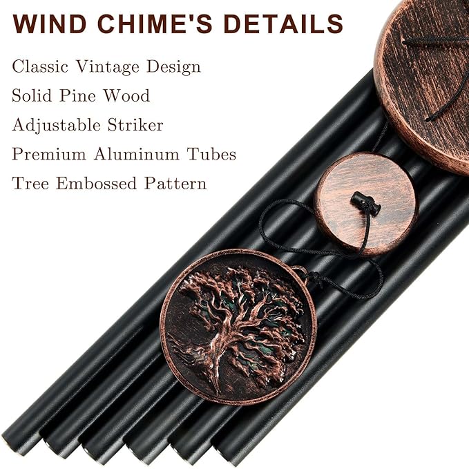 Memorial Wind Chimes for Outside, Sympathy Gifts for Loss of Loved One, Memorial Gift for Loss of Mom Dad Grandparent, Vintage Tree of Life Deep Tone Windchimes Outdoor (DIY 34" Tree of Life)