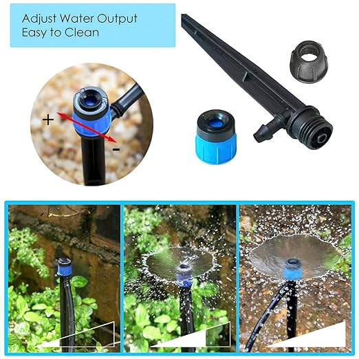 100Pcs Drip Irrigation Emitters with Lock, Adjustable 360 Degree Water Flow Irrigation Drippers for 1/4 inch Drip Irrigation Tubing, Micro Spray Drip System Parts for Garden Irrigation System