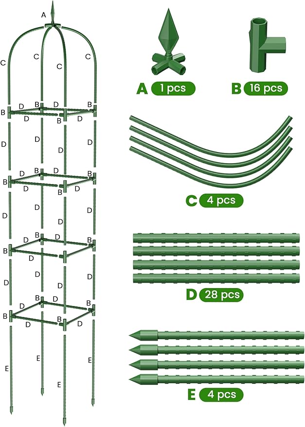 Trellis for Climbing Plants Outdoor, 6FT Garden Obelisk Rustproof PE Coated Metal Potted Plant Climbing Support, Thickened Tube Plant Tower Trellis for Clematis Vine Support Indoor (1 Pack)