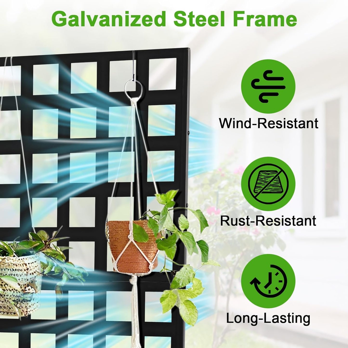 GarveeLife Metal Planter Box with Trellis, 73"x47"x12" Raised Garden Bed with Trellis & Wheels, Outdoor Garden Box with Privacy Screen & Drainage Holes for Climbing Plants Flower Vegetable, Black