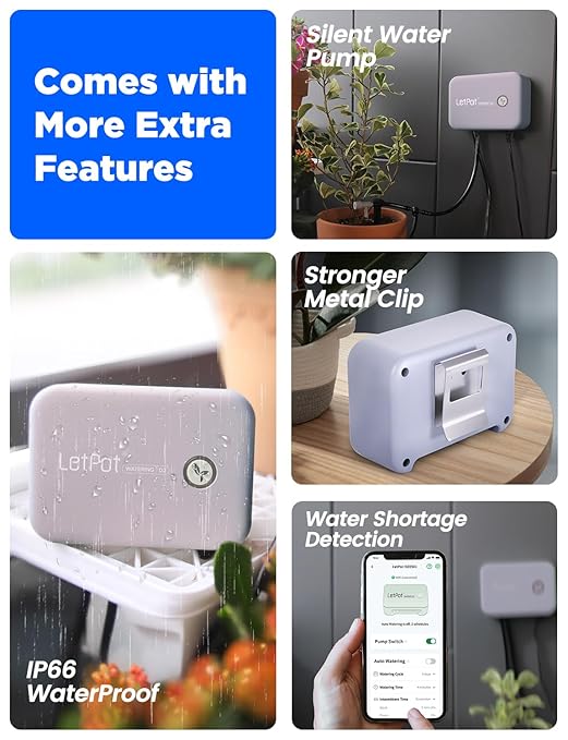 LetPot Automatic Watering System for Potted Plants, Drip Irrigation Kit System, Smart Plant Watering Devices for Indoor Outdoor, Water Shortage Remind, IPX66 ๏ผGrey