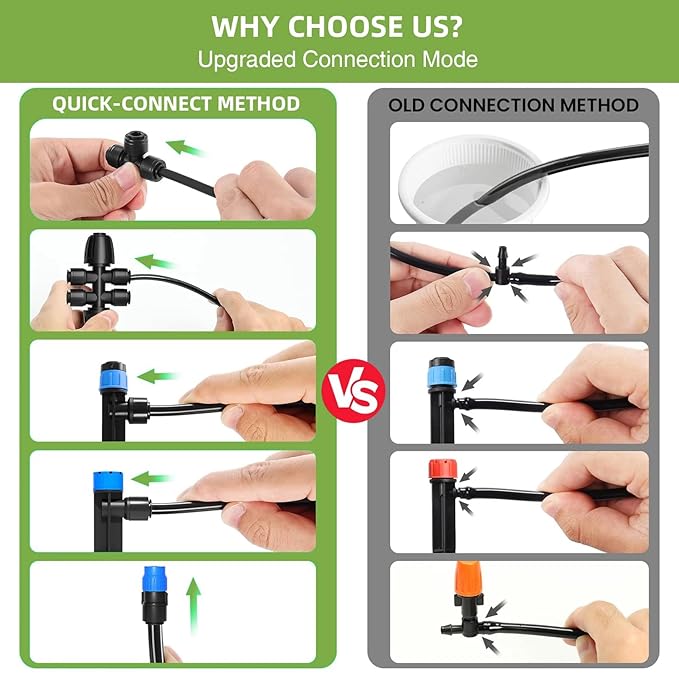 124.6FT Quick Connector Drip Irrigation System Kits Automatic Garden Watering Sprinkler with 1/2 &1/4 inch Tubing Hose Patio Misting Plant Irrigation Equipment for Indoor Greenhouse Flower Beds Lawn