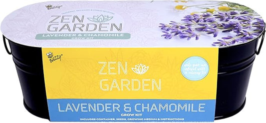 Buzzy Seeds Chamomile Lavender Seed Grow Kit, Wellness Inspired Mini Garden Windowsill Planter, Indoor Herb and Flower Starter Set, Gardening Gift for Her, Birthday Present for Gardeners