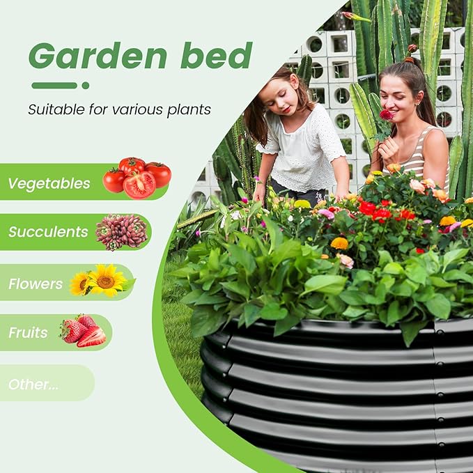Land Guard 3×3×3ft Galvanized Raised Garden Bed Kit, Round Galvanized Planter Raised Garden Boxes Outdoor, Large Metal Raised Garden Beds for Vegetables, Grey