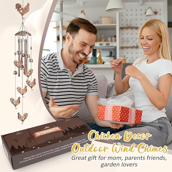 Chicken Wind Chimes for Outside,Gardening Gifts for Chicken Lover,Women,Men,Mom,Birthday Party Decorations,Memorial Gifts,Wind Chimes Outdoors,Indoors,Room,Home,Garden,Patio,Yard,Rooster Decor