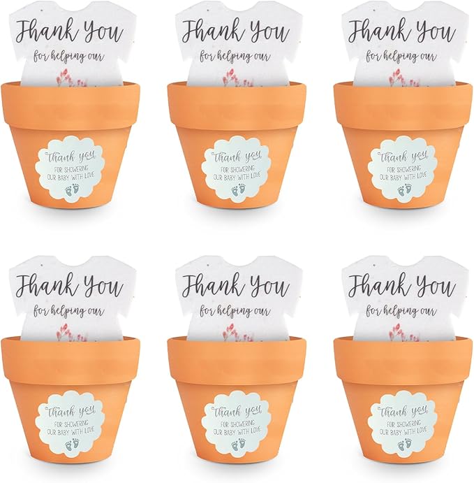 Set of 6 Seed Paper – 6 Pink Onesie & 6 Orange Pots with Stickers for Baby Shower, Gender Reveal, Birthday, Mother's Day & Other Milestone Celebrations