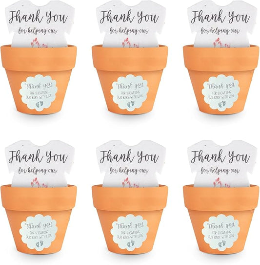 Set of 6 Seed Paper – 6 Pink Onesie & 6 Orange Pots with Stickers for Baby Shower, Gender Reveal, Birthday, Mother's Day & Other Milestone Celebrations