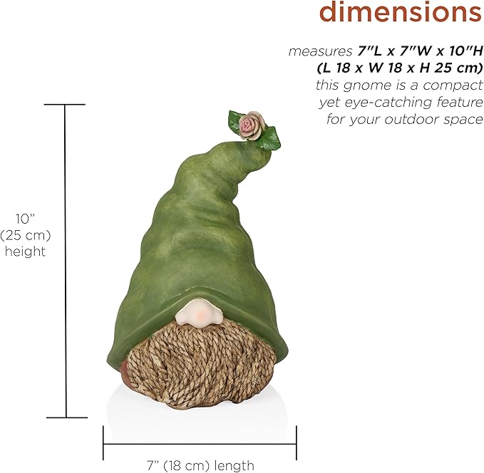 Alpine Corporation QWR1440 Outdoor Gnome Head with Rope Beard and Flower on Green Hat Garden Statue, 10" Tall