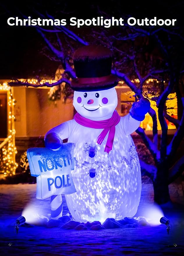 Halloween Spotlights Outdoor, 120V Plug-in Christmas Spot Light, 5000K LED Landscape Lighting with 5 Color Lenses (Red Green Blue Purple Yellow), IP67 Waterproof, 2 Pack