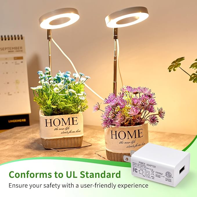 Brightown Plant Grow Light, LED Growing Light for Indoor Plants, 2 Pack 2-Head Adjustable Height Growing Lamp with Timer, 3 Dimmable Brightness Levels, Low Safe Voltage, Perfect for Small Plants