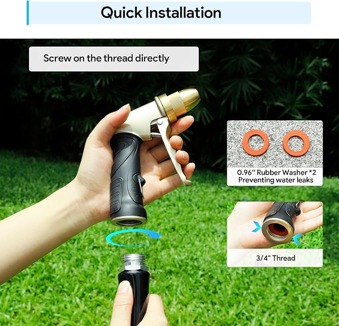 Garden Hose Nozzle Heavy Duty, Metal Hose Sprayer Nozzle with High Pressure, Adjustable Spray Patterns, 3/4" Thread, Suit for Lawn Care, Watering Plants, Car, Pet, Outdoor