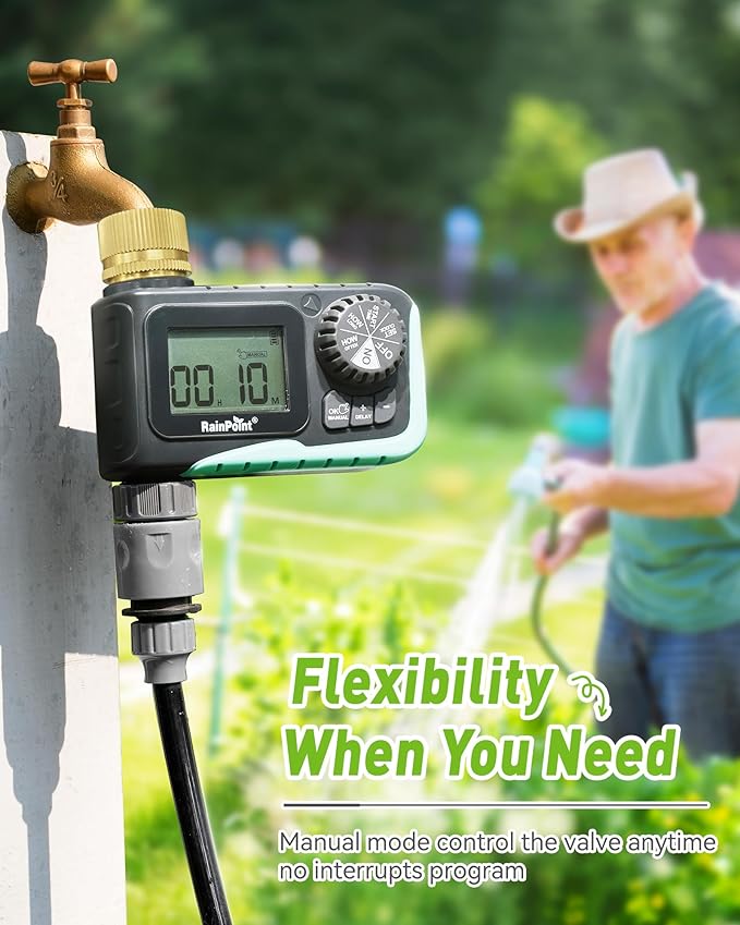 RAINPOINT Sprinkler Timer Outdoor, Water Timer for Garden Hose Faucet Timer, Programmable Watering Irrigation Timer with Rain Delay/Manual, V2, 2024 Release(Metal)