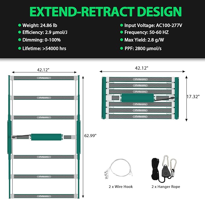 A ANLEOLIFE Stretchable LED Grow Lights with LM301H EVO Diodes 1000W Full Spectrum Dimmable Daisy Chain 5x7ft Coverage Bar Style Commercial Growing Lamp for Greenhouses Plants