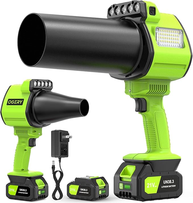 OGERY Leaf Blower Cordless with Lights, 21V Powerful Brushless Electric Leaf Blowers with 2 x 3.0Ah Batteries & Charger, 700CFM 900G Wind Pressure Handheld Blower for Lawn Care Yard Garden, Green