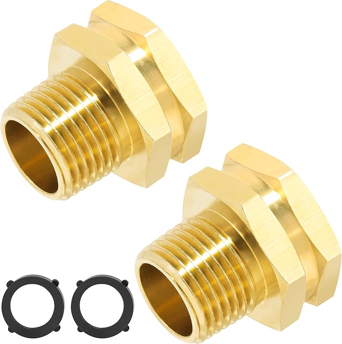 TAROSE 2 Pack Brass Garden Hose Adapter, 3/4” GHT Female x 1/2” NPT Male Connector, GHT to NPT Adapter Brass Hose Fitting,Brass Garden Hose to Pipe Fittings Connect