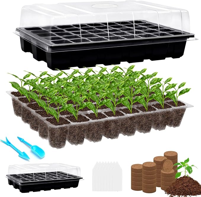 Halatool 2 Pack Seed Starter Trays with 80 Pcs Coco Pellets, Greenhouse Indoor Seed Germination System for Herbs Vegetables Flowers, Seed Starter Kit