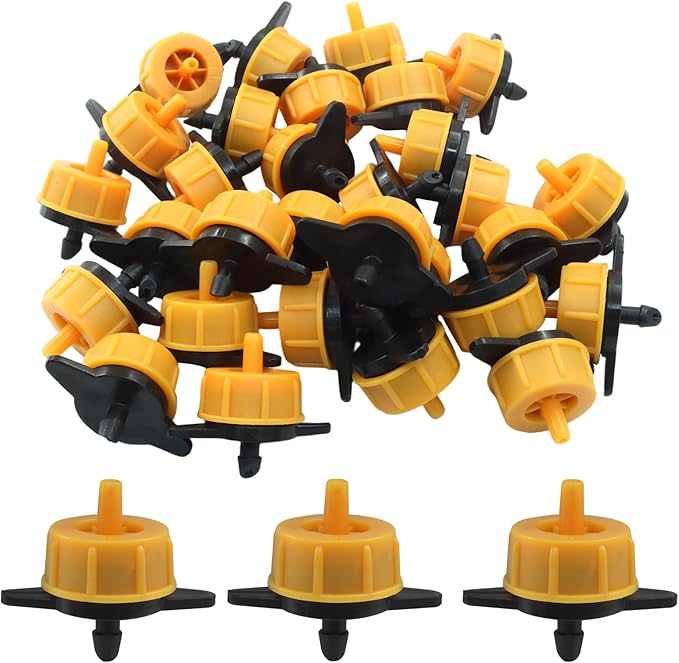 50 Pack 2 GPH Pressure Compensating Drip Irrigation Emitters, Premium Plastic Drip Sprinklers for 1/4" Tubing for Indoor/Outdoor Plants, Gardens & Landscapes