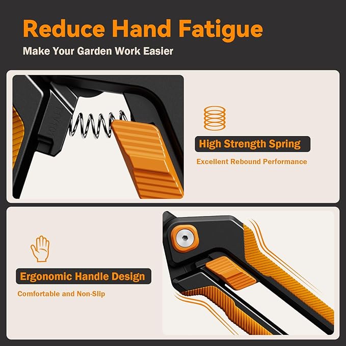 PrunePro Garden Scissors Pruning Shears Sharp Stainless Steel Non-Stick Teflon Coating Blade for Precise Cuts Garden Snip Bonsai Clippers for Plants Rose Flower Orange 1 Pack