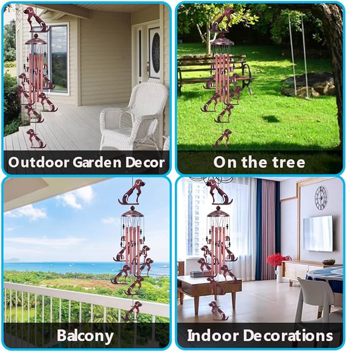 Outdoor Dog Wind Chimes Gifts for Mom - with 4 Tubes 6 Bells 7 Dogs Wind Bell, Romantic Wind Catcher, Mobile Dog Decor, Dog Bell, Puppy Windchimes for Home, Balcony, Tree, Festival, Garden Decoration