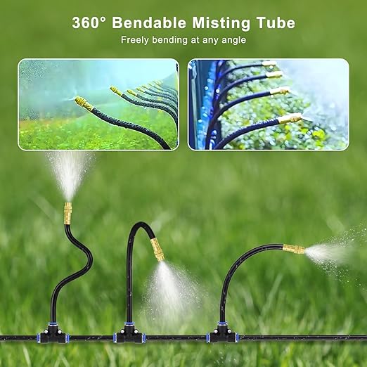 Automatic Drip Irrigation Kit - 50FT with Tool-Free Quick Connectors, 15 Copper Atomizing Nozzles & 360ยฐ Bendable Spray for Garden, Greenhouse, Lawn, Plants