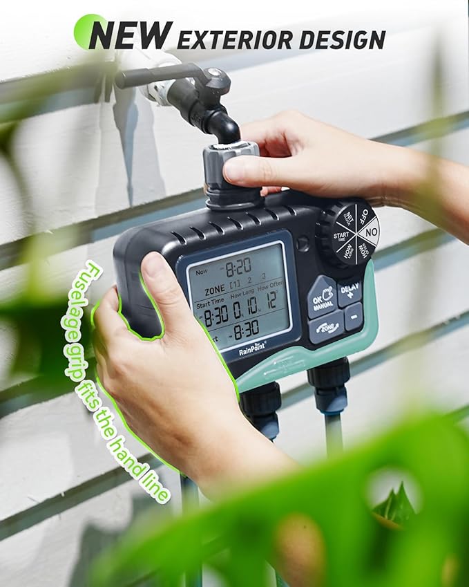 RAINPOINT Sprinkler Timer 3 Zone, Programmable Water Timer for Garden Hose,Hose Faucet Timer, Hose Timers for Watering with Automatic/Manual/Rain Delay/Watering Mode, IP65 Waterproof, Large LCD