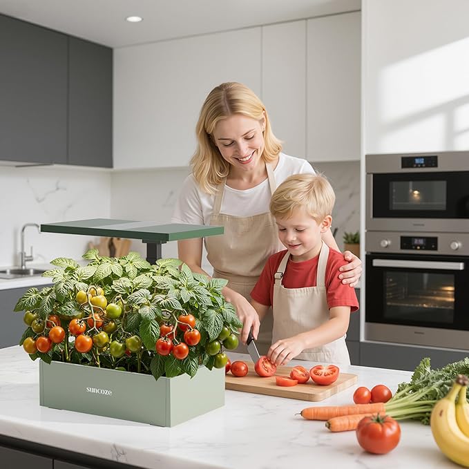 SUNCOZE Hydroponics Growing System Kit, 20 Pods Indoor Herb Garden with 10L Water Tank & Adjustable Height 25", 30W LED Grow Light, LCD Display with Veg/Flower Modes, Pump & Low Water Reminder, Green