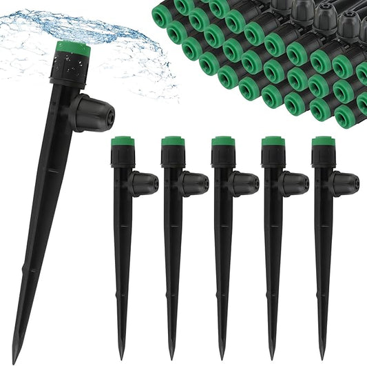 50PCS 1/4” Drip Irrigation Drippers with Lock, Kalolary Drip Irrigation Emitters for 4/7mm Tube, Adjustable 360 Degree Vortex Water Flow Sprayer Micro Spray Drip System Parts for Lawn Yard Pot (Green)