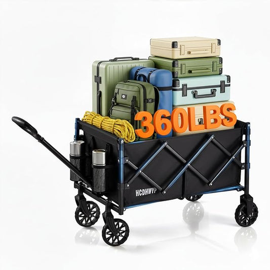 Collapsible Heavy-Duty Wagon Cart with PVC Wheels, Portable Folding Outdoor Utility Wagon for Sports, Garden, Grocery Shopping,Camping, Transportation,Hauling (120L)