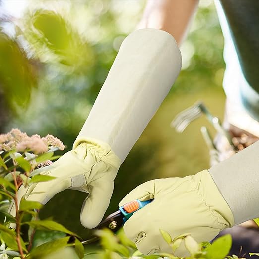 HLDD HANDLANDY Long Gardening Gloves for Women Ladies Protective Work Gloves Rose Pruning Garden Gloves for Yard & Outdoor Work, Light Yellow, L