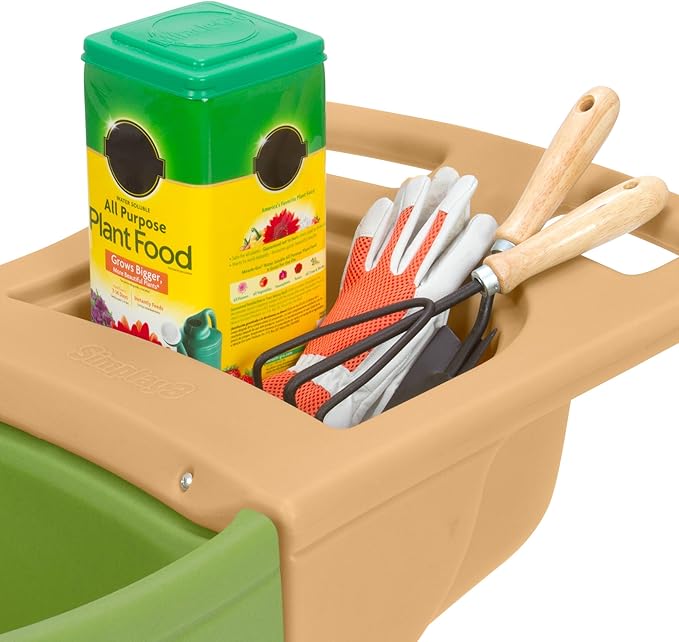 Simplay3 Easy Haul Wheelbarrow with Garden Tool Storage Tray, Durable Heavy-Duty Plastic Wheelbarrow with Large Easy Turn Wheels - Green, Made in USA…