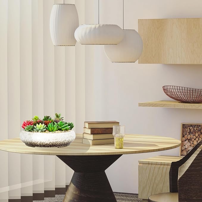 Succulent Pots - 11.5 Inch Ceramic Bonsai Pots with Drainage, Large Shallow Succulent Planters for Indoor Outdoor Plants, Round Glazed Cactus Flower Plant Container Bowl Home Desk Decor(White)