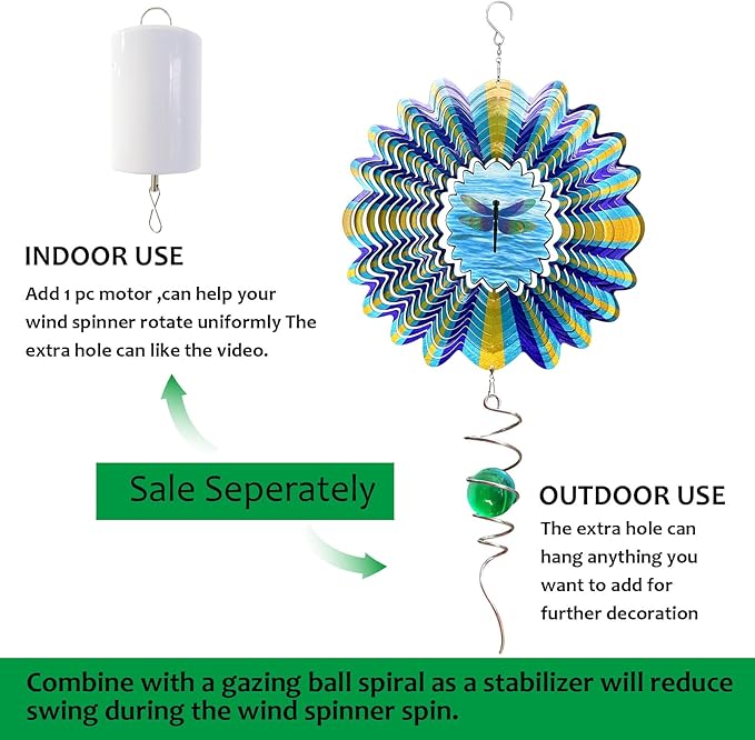 Dragonfly Animated Wind Spinner - 12″ Kinetic 3D Hanging Sculpture, Creates Dragonfly Animation Effect | Patio Lawn Garden Decor, Creative Gifts for Mother/Father/Women/Men