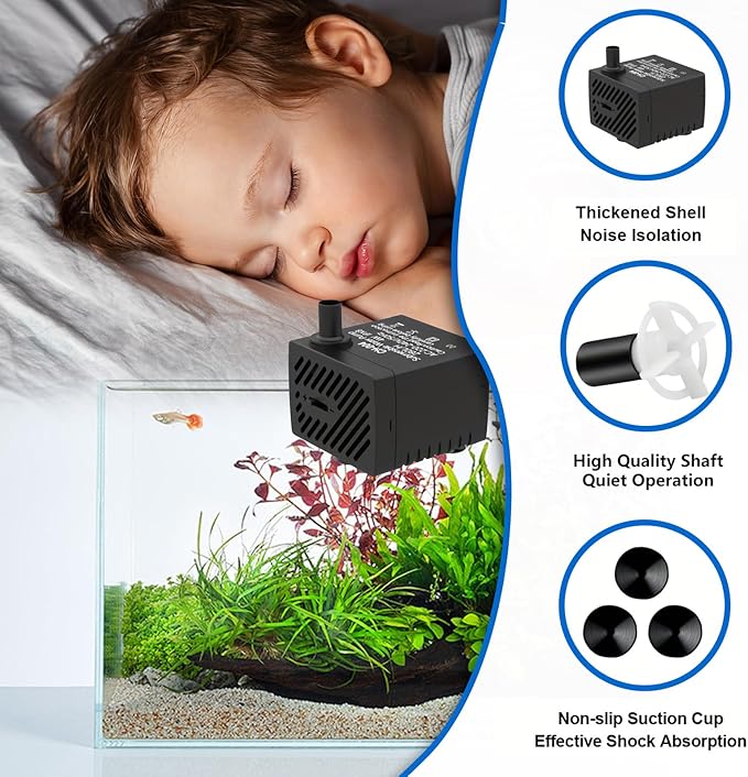 80GPH 2Packs Mini Submersible Water Pump, Small Fountain Pump for Ponds, Aquariums, Fish Tanks, Tabletop Fountains, Pet Fountains, Water Features