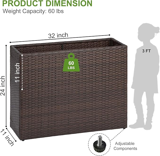 LEWIS&WAYNE Tall Planters for Outdoor Plants Handmade Wicker Large Rectangular Block Planter Box with Removable Liners Modern Planter for Indoor Outdoor Patio Deck - Brown