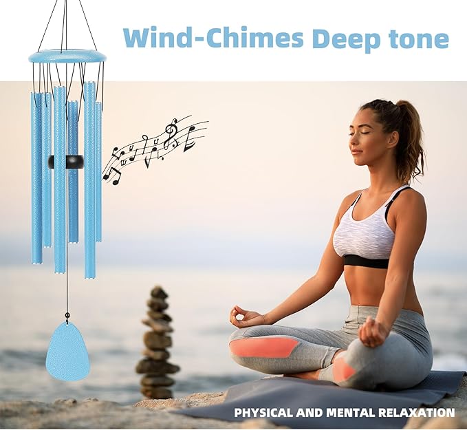 Aluminium Wind Chimes 26 Inches to Create a Zen Atmosphere Suitable for Outdoor, Garden, Patio Decoration. Classic Blue Wind Chimes with Wind Catcher Suitable as A Gift for Unisex