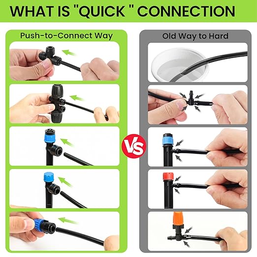 Bonviee 247FT Drip Irrigation System, Automatic Garden Watering System Kit with 50FT 5/16โ & 1/4โ Drip Tubing, Quick-to-Connect Fittings, Adjustable Drip Emitters for Raised Beds, Greenhouse, Lawn