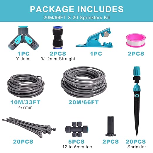 Drip Irrigation System, Fast Connect Automatic Watering Kit with 12mm & 6mm Tubing, DIY Adjustable Garden Irrigation for Greenhouse, Flower Beds, Patio & Lawns (98 Feets)