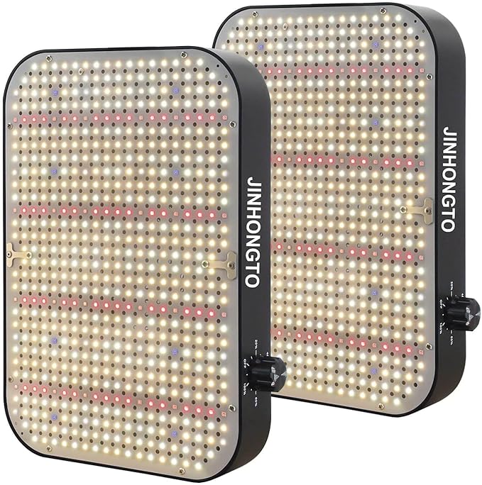 2Pack 65 Watt Dimmable Grow Lights for Seed Starting, Seedlings, Veg, Flower, UV IR Full Spectrum Best LED Grow Lights for All Indoor Plants, Daisy Chain Function, Built-in Quiet Fan