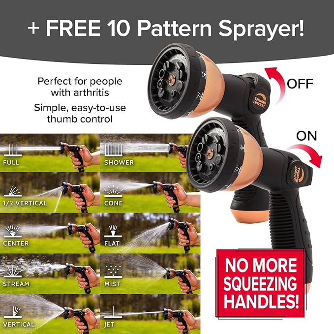 Pocket Hose Copper Bullet Expandable Garden Hose 25 FT w/10 Pattern Thumb Spray Nozzle AS SEEN ON TV 650psi 3/4 in Patented Lead-Free Ultra-Lightweight Solid Copper Anodized Aluminum Fittings No-Kink
