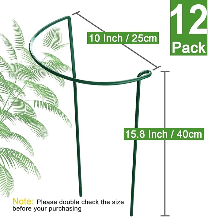 HiGift 12 Pack Plant Stakes for Indoor Plants, Metal Garden Peony Support Cages, Outdoor Plant Supports Ring Prop, Large Plant Stake for Hydrangea,Rose,Flower,Vine,Potted Plants (10" W x 15.8" H)