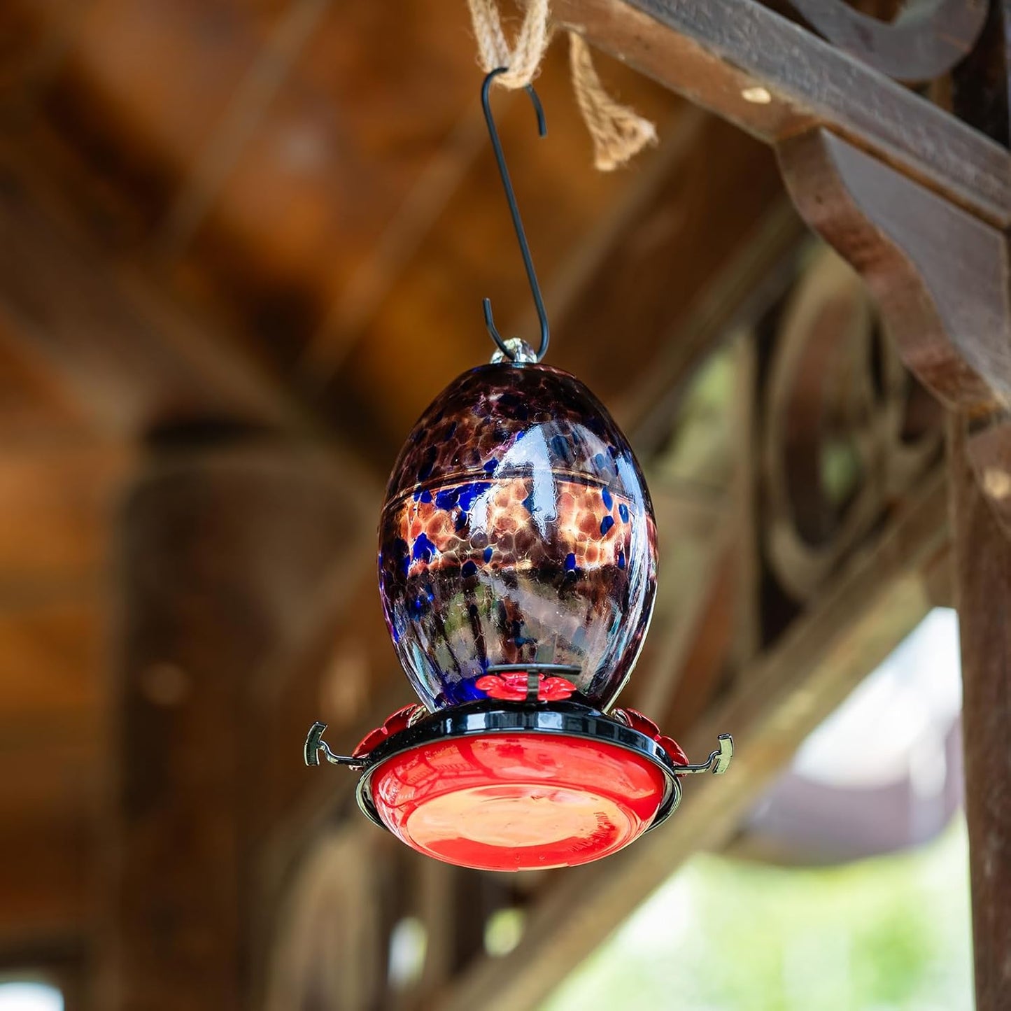 Muse Garden Glass Humming Bird Feeders for Outdoors - 27OZ Blown Glass Hummingbird Feeder - Unique Gift for Mom Women Grandparents, Outdoors Hanging Garden Decor, Includes Ant Moat & Brush, Purple