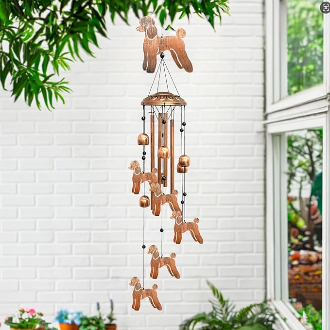 Poodle Wind Chimes for Outside, Metal Windchimes Outdoors Birthday Gifts for Women Memorial Sympathy Wind Chimes for Patio Garden Yard