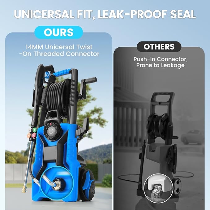 Pressure Cleaner 5000 PSI 3.0 GPM Adjustable Pressure, Power Cleaners Powered with 33ft Pressure Hose, 4 Nozzles and 500ml Foam Cannon, Cleaner Machine for Home, Car, Blue