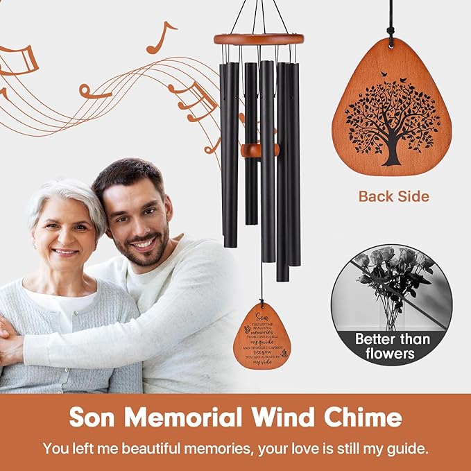 Memorial Sympathy Gifts for Loss of Son, 32" Memorial Wind Chimes for Loss of Son Sympathy Gifts, Remembrance/Bereavement Gifts for Loss of Son, Windchimes in Memory of Son