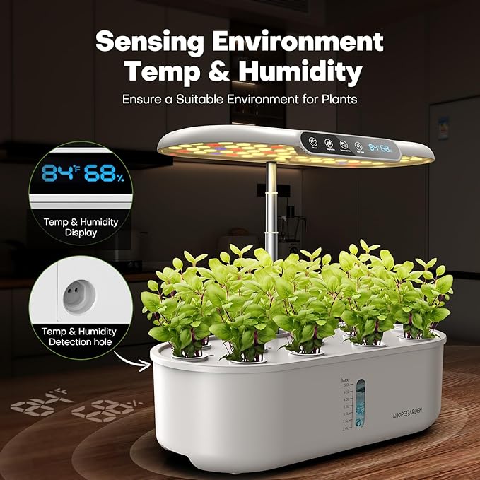 Ahopegarden Hydroponics Growing System kit: Indoor Herb Garden - 12 Pods Plant Germination Kit with LCD Display and LED Grow Light, Smart Temp & Humidity Detection, Planter Grower for Vegetables