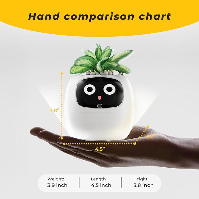 Smart pet Planter Robot Guidance on Plant Care with Emojis, Adorable Plant Companion with Rich Gesture Interaction, Neat Desk Setup Gift (White)